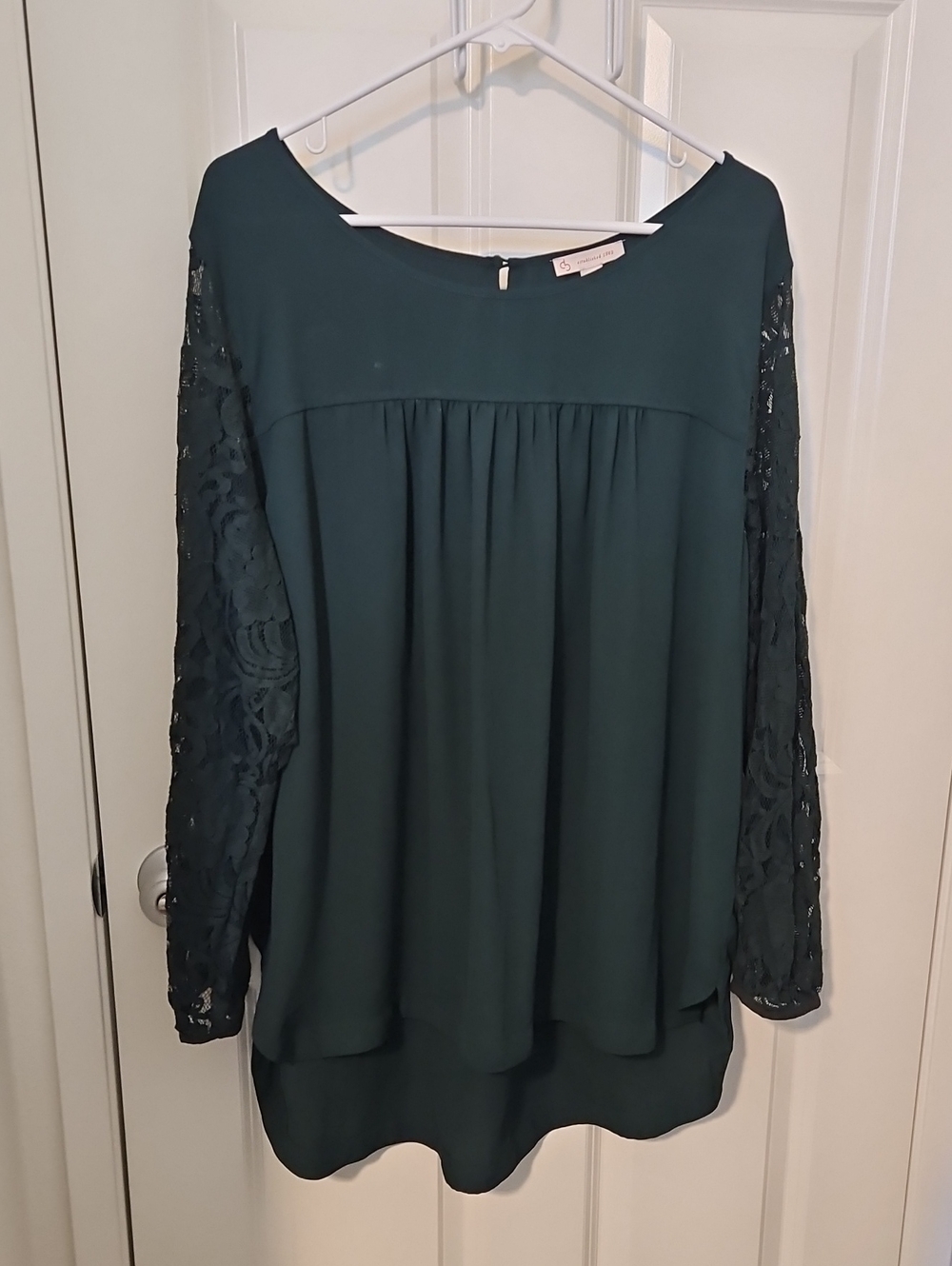 Dress Barn Dark Green Lace Sleeve Blouse